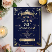 エレガント ロイヤルネイビー ゴールド グラマラス グリッター フォイル 箔招待状