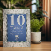 エレガント ロイヤルブルーとシルバーのテーブル番号カード 招待状