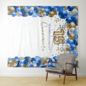 エレガント ロイヤルブルー ゴールド バルーン アーチ キンセアニエラ タペストリー (インサイチュ(横))