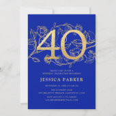 エレガント ロイヤルブルー ゴールド 40歳の誕生日 招待状 (正面)