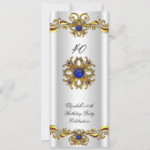 エレガント ロイヤルブルー ジュエル ゴールド バースデーパーティー 2 招待状 (正面)