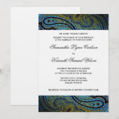 エレガント ロイヤルブルー ペコック パイスリー ウェディング 招待状 (正面/裏面)