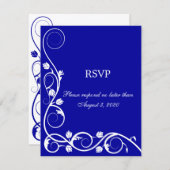 エレガント ロイヤルブルー 白の渦巻き RSVP / 返信カード (正面/裏面)