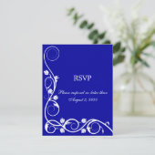 エレガント ロイヤルブルー 白の渦巻き RSVP / 返信カード (スタンド正面)