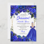 エレガント ロイヤルブルー 花の キンセアニエラ 誕生日 招待状 (正面)