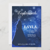 エレガント ロイヤルブルー 18歳の誕生日パーティー招待状 招待状 (正面)