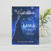 エレガント ロイヤルブルー 18歳の誕生日パーティー招待状 招待状 (スタンド正面)
