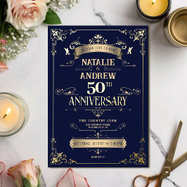 エレガント ロイヤル ネイビー ゴールド グラマラス グリッター フォイル 箔招待状