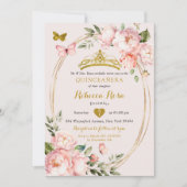 エレガント ロイヤル ライトピンク ゴールド バタフライ ミス キンセ 招待状 (正面)