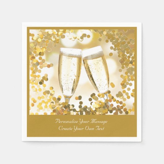 エレガント&ロマンチックなシャンパングラスがパーソナライズ スタンダードカクテルナプキン (正面)