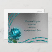 エレガント&ロマンチックなブルーのバラ&パールのパーソナライズ 案内ポストカード (正面/裏面)