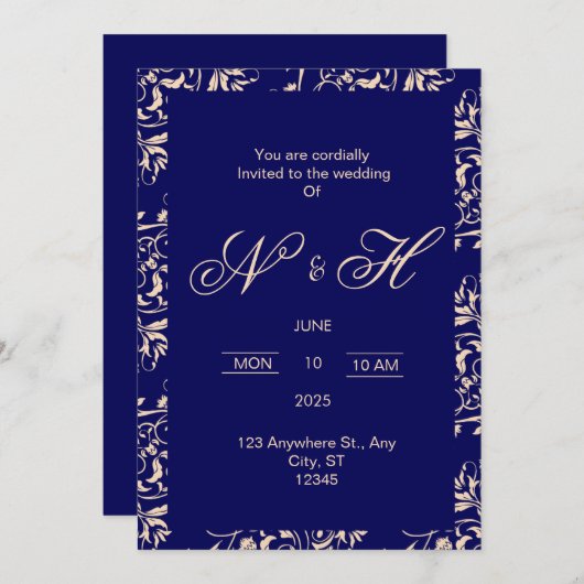 エレガント&ロマンチック結婚式招待状 招待状 (正面/裏面)