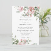 エレガント ロマンチック シック ブッシュ ピンク フラワー ウェディング 招待状 (スタンド正面)