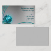 エレガント&ロマンティックブルークリスタルフラワー&パールズ 名刺 (正面/裏面)