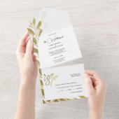 エレガント ロマンティック グリーンティー 水彩アート オールインワン招待状 (貼ってはがせる)