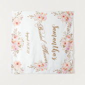 エレガント ロマンティック ピンク ゴールド フラワー ブライダル シャワー タペストリー (正面(横))