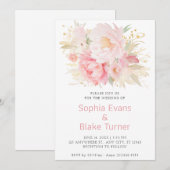 エレガント ロマンティック ピンク フラワーズ ホワイト ウェディング 招待状 (正面/裏面)