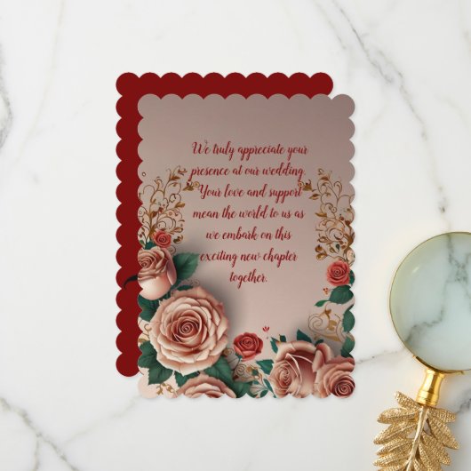 エレガント ロマンティック ピンク ローズ サンキューカード (正面/裏面インサイチュ)