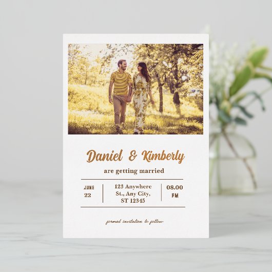 エレガント ロマンティック フォト リアル フォイル ウェディング 箔招待状 (立ち正面)