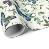 エレガント ロマンティック ブルーバタフライ ブライダルシャワー ラッピングペーパー (ロールコーナー)