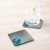 エレガント&ロマンティール（緑がかった色）パール&バラパーソナライズされた コースター (右側)