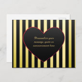 エレガント&ロマン金ゴールドブラックストライプハート 案内ポストカード (正面/裏面)