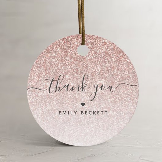 エレガント ローズゴールド グリッター サンクス フェイバータグ