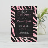 エレガント ローズゴールド グリッター ゼブラ ブラック アニマル プリント 招待状 (スタンド正面)