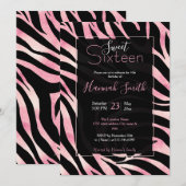 エレガント ローズゴールド グリッター ゼブラ ブラック アニマル プリント 招待状 (正面/裏面)