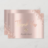 エレガント ローズゴールド グリッター ドリップス ゴールド ハート サンキューカード (正面/裏面)