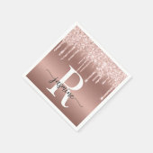 エレガント ローズゴールド グリッター ドリップス メタル モノグラム スタンダードカクテルナプキン (角)