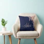 エレガント ローズゴールド グリッター ドリップ モノグラム ネイビーブルー クッション (椅子)