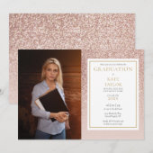 エレガント ローズゴールド グリッター フォト 卒業式 招待状 (正面/裏面)