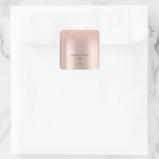 エレガント ローズゴールド グリッター ボケ ハート スクエアシール (バッグ)