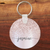 エレガント ローズゴールド グリッター モノグラム ネーム スクリプト キーホルダー (正面)