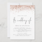 エレガント ローズゴールド グリッター QRコード ウェディング 招待状 (正面)
