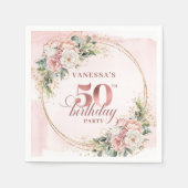 エレガント ローズゴールド グリーンナリー 50歳の誕生日 ナプキン スタンダードカクテルナプキン (正面)