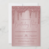 エレガント ローズゴールド スパークル グリッター ドリップス 誕生日 招待状 (正面)