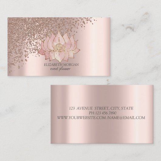 エレガント ローズゴールド ダイヤモンド 蓮の花 名刺 (正面/裏面)