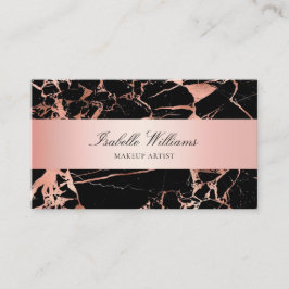 エレガント ローズゴールド ピンク ブラック マーブル アゲート 名刺