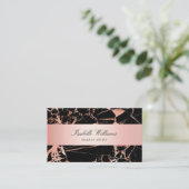 エレガント ローズゴールド ピンク ブラック マーブル アゲート 名刺 (スタンド正面)