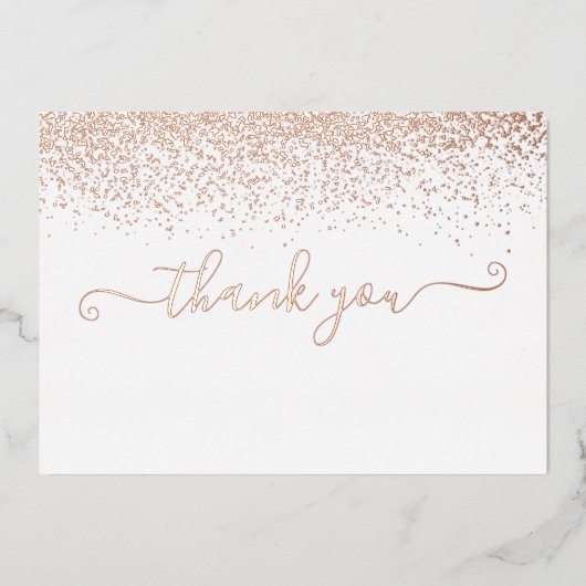 エレガント ローズゴールド フォイル スクリプト サンクス カード (正面)