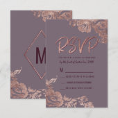 エレガント ローズゴールド フラワー パープル モーブ RSVP 招待状 (正面/裏面)