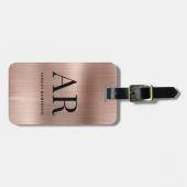 エレガント ローズゴールド メタル モノグラム イニシャル 2 文字 ラゲッジタグ (正面横)
