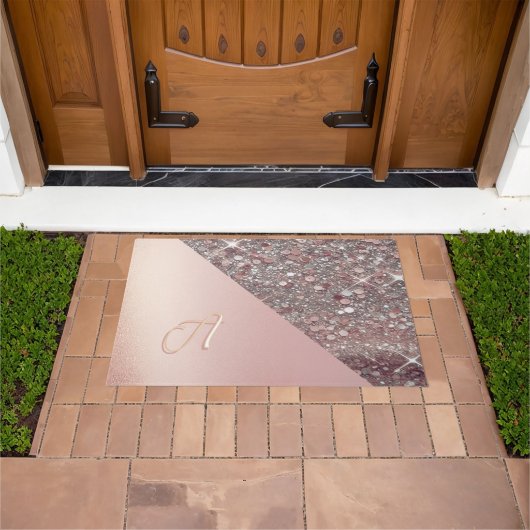 エレガント ローズゴールド モノグラム ドアマット (室外)