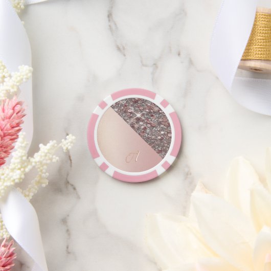 エレガント ローズゴールド モノグラム ポーカーチップ (ウェディング)