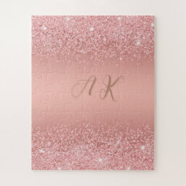 エレガント ローズゴールド ラグジュアリー シャンパン モノグラム ジグソーパズル