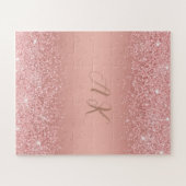 エレガント ローズゴールド ラグジュアリー シャンパン モノグラム ジグソーパズル (横)