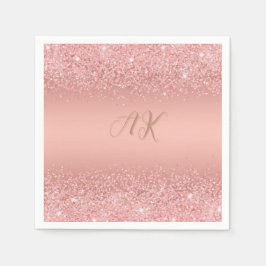 エレガント ローズゴールド ラグジュアリー シャンパン モノグラム スタンダードカクテルナプキン