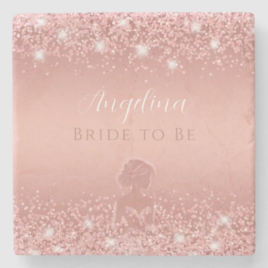 エレガント ローズゴールド ラックス シマー ブライダルシャワー ストーンコースター (正面)